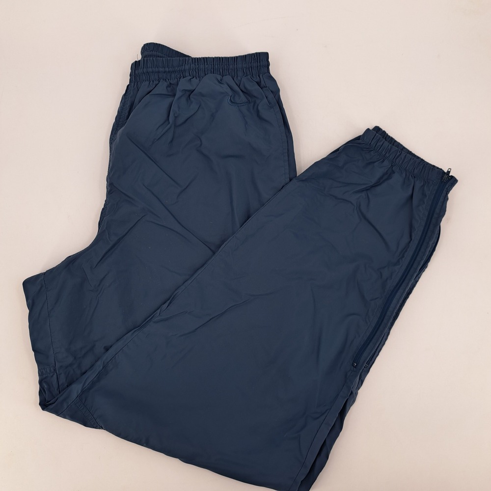 Nike Vintage Track Pants Mens XL Nylon Navy Blue Solid Elastic Waist Zip Cuff